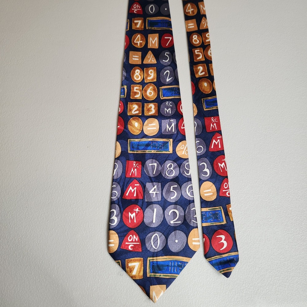 Fratello Necktie Math Calculator Number Pattern Novelty‎ Vintage Blue Teacher